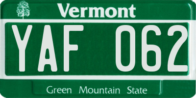 VT license plate YAF062