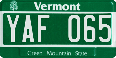 VT license plate YAF065