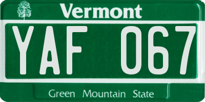 VT license plate YAF067