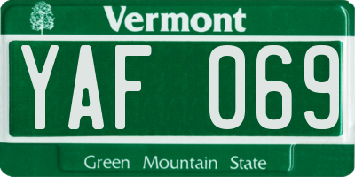 VT license plate YAF069