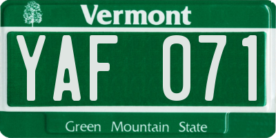 VT license plate YAF071