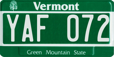 VT license plate YAF072