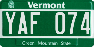 VT license plate YAF074
