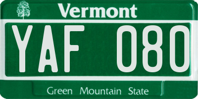 VT license plate YAF080
