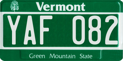 VT license plate YAF082