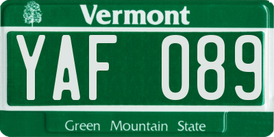 VT license plate YAF089