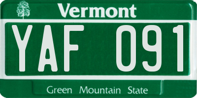 VT license plate YAF091