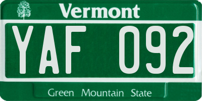 VT license plate YAF092