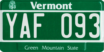 VT license plate YAF093