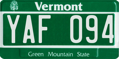 VT license plate YAF094