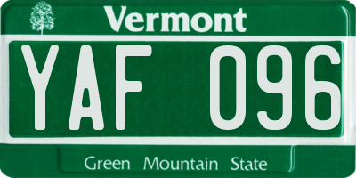 VT license plate YAF096