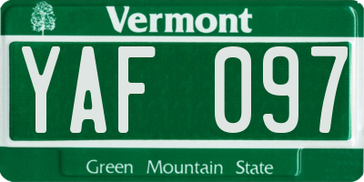 VT license plate YAF097