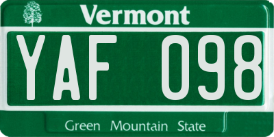 VT license plate YAF098