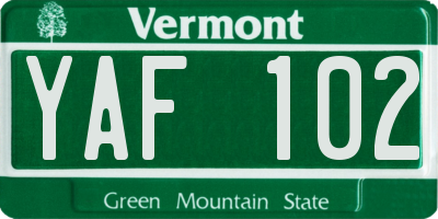 VT license plate YAF102