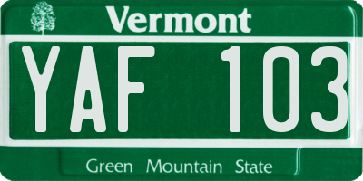 VT license plate YAF103