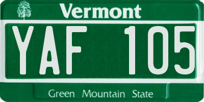 VT license plate YAF105