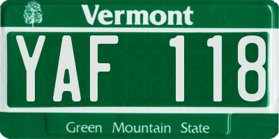 VT license plate YAF118