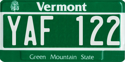VT license plate YAF122