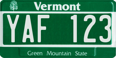 VT license plate YAF123