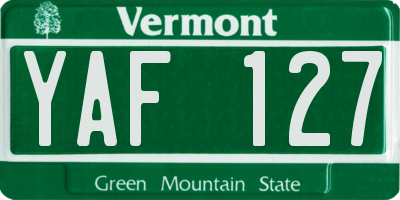 VT license plate YAF127