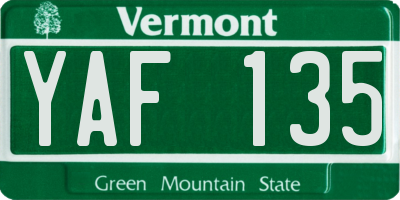 VT license plate YAF135