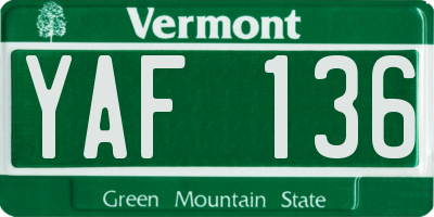 VT license plate YAF136
