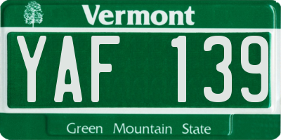 VT license plate YAF139