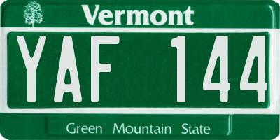 VT license plate YAF144