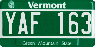 VT license plate YAF163