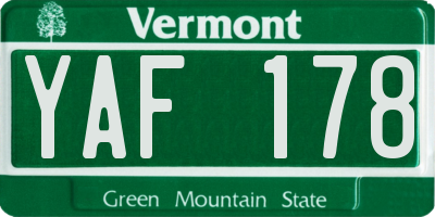 VT license plate YAF178