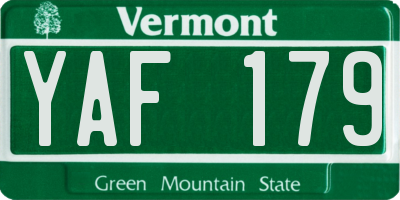 VT license plate YAF179