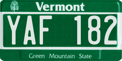 VT license plate YAF182