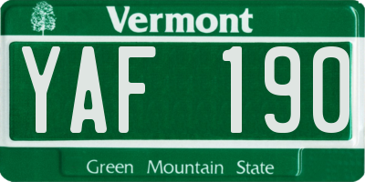 VT license plate YAF190
