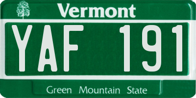 VT license plate YAF191