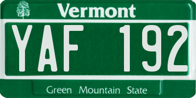 VT license plate YAF192