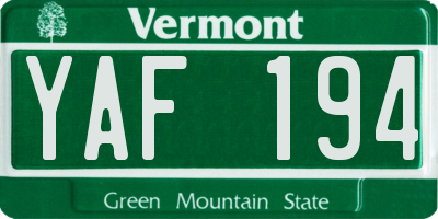 VT license plate YAF194