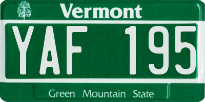 VT license plate YAF195