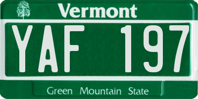 VT license plate YAF197