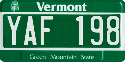 VT license plate YAF198
