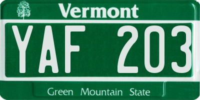 VT license plate YAF203