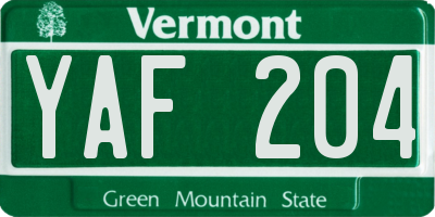 VT license plate YAF204