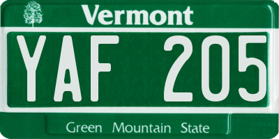 VT license plate YAF205