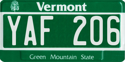 VT license plate YAF206