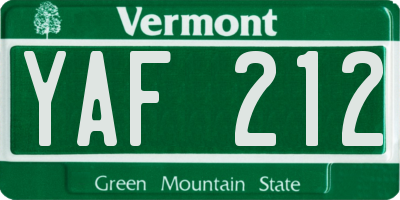 VT license plate YAF212
