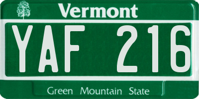 VT license plate YAF216