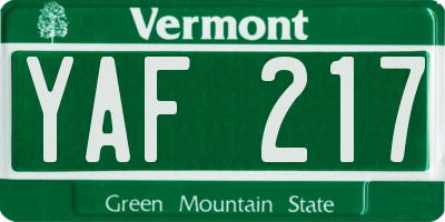 VT license plate YAF217