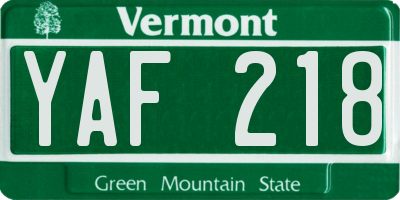 VT license plate YAF218