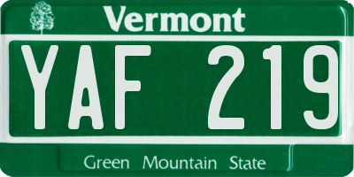 VT license plate YAF219