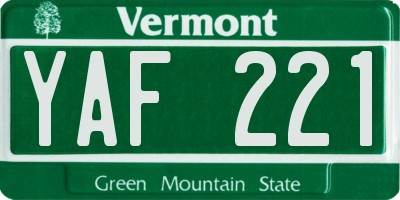 VT license plate YAF221