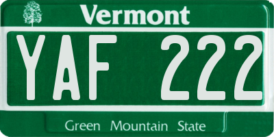 VT license plate YAF222